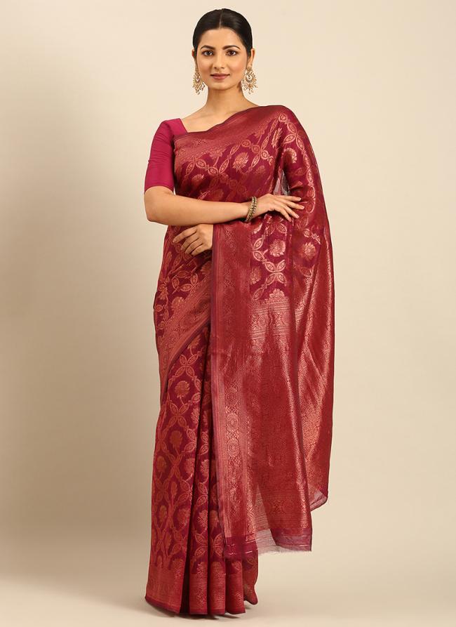 Cotton Pink Festival Wear Weaving Saree